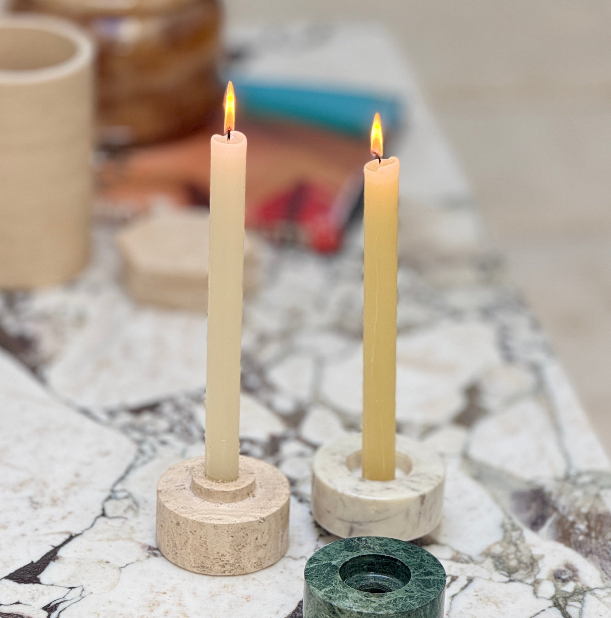 Beige Travertine 'Switch' Candle Holder