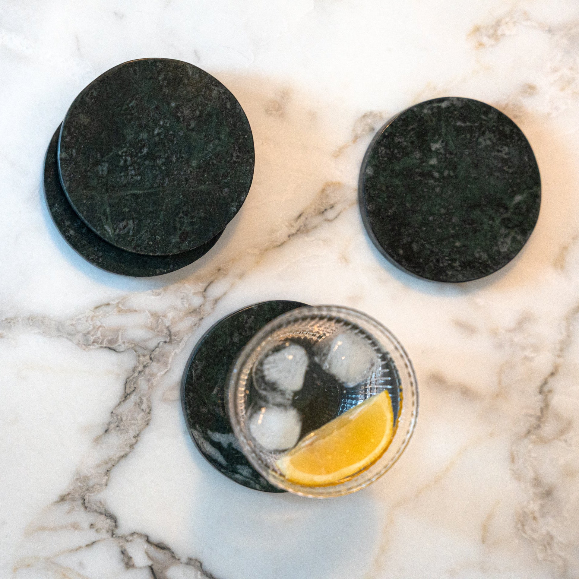 Green Marble Round Coasters