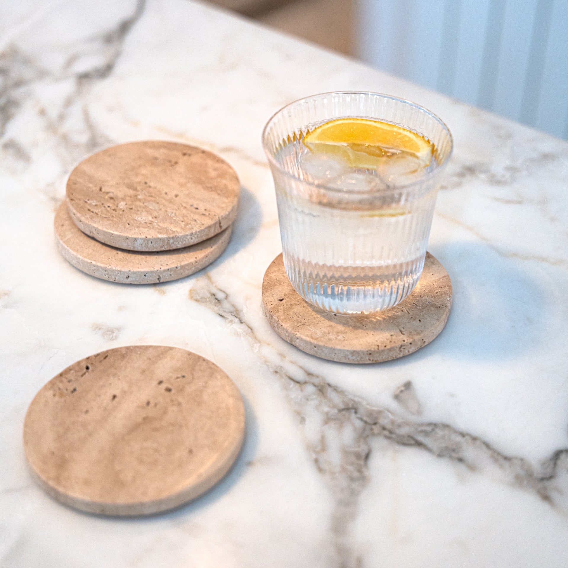 Beige Travertine Round Coasters